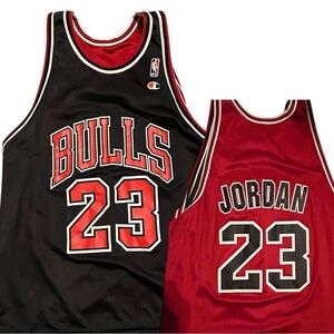 Champion Vintage Jordan 23 Bulls Jersey Black and Red